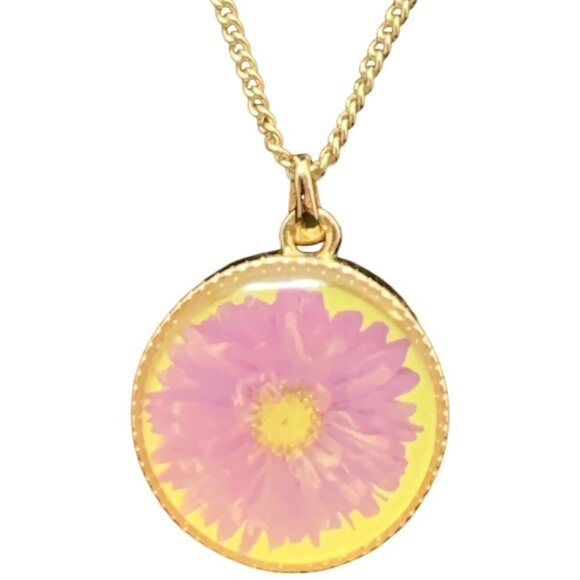 Avon Jewelry - Avon Gold Tone Birth Flower Printed Pendant Necklace September (1701)